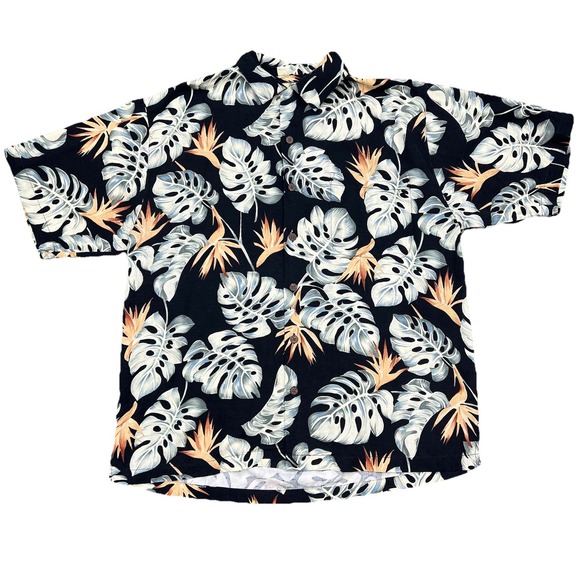 Tommy Bahama Other - Tommy Bahama Men's L 100% Silk Button Up Shirt Black Leaves Flowers Paradise